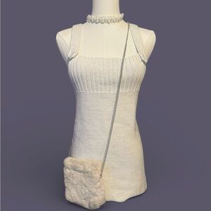 Cream knit mini dress #y2kfashion #fauxfur